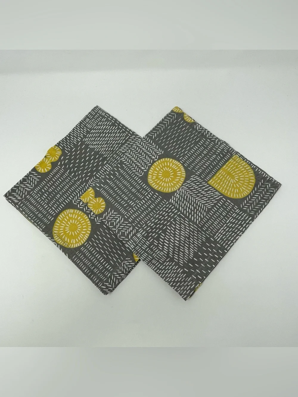 Crate and Barrel Dash Cotton Dinner Napkin Set of 2 Gray Yellow White 18.5